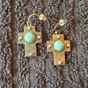 Brass tone and faux turquoise earrings